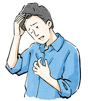 イラスト_関節の痛み、喉の渇き、疲れやすい、動悸や息切れなどの症状があれば受診しましょう